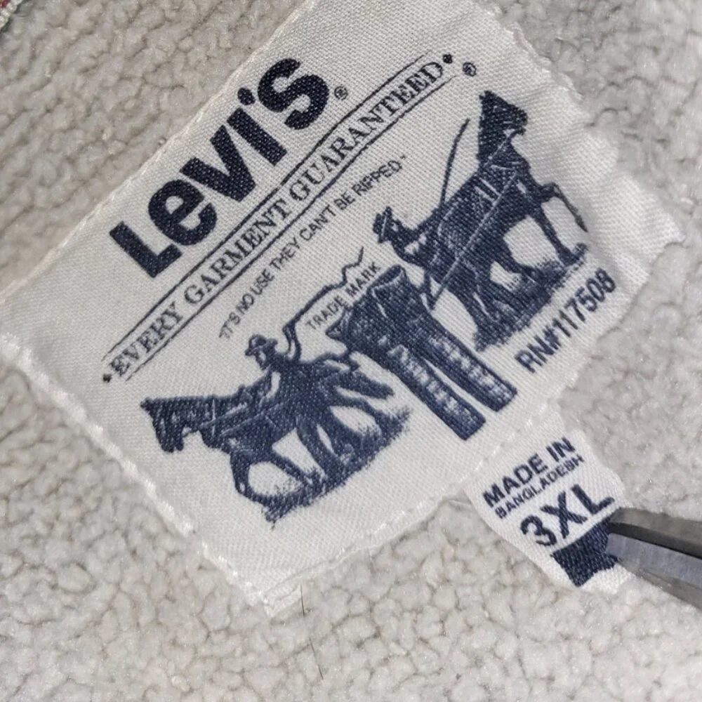 Levis Mens Sherpa Lined Jacket 3XL Cabincore Grunge Distressed Farmcore Neutral - Picture 9 of 14